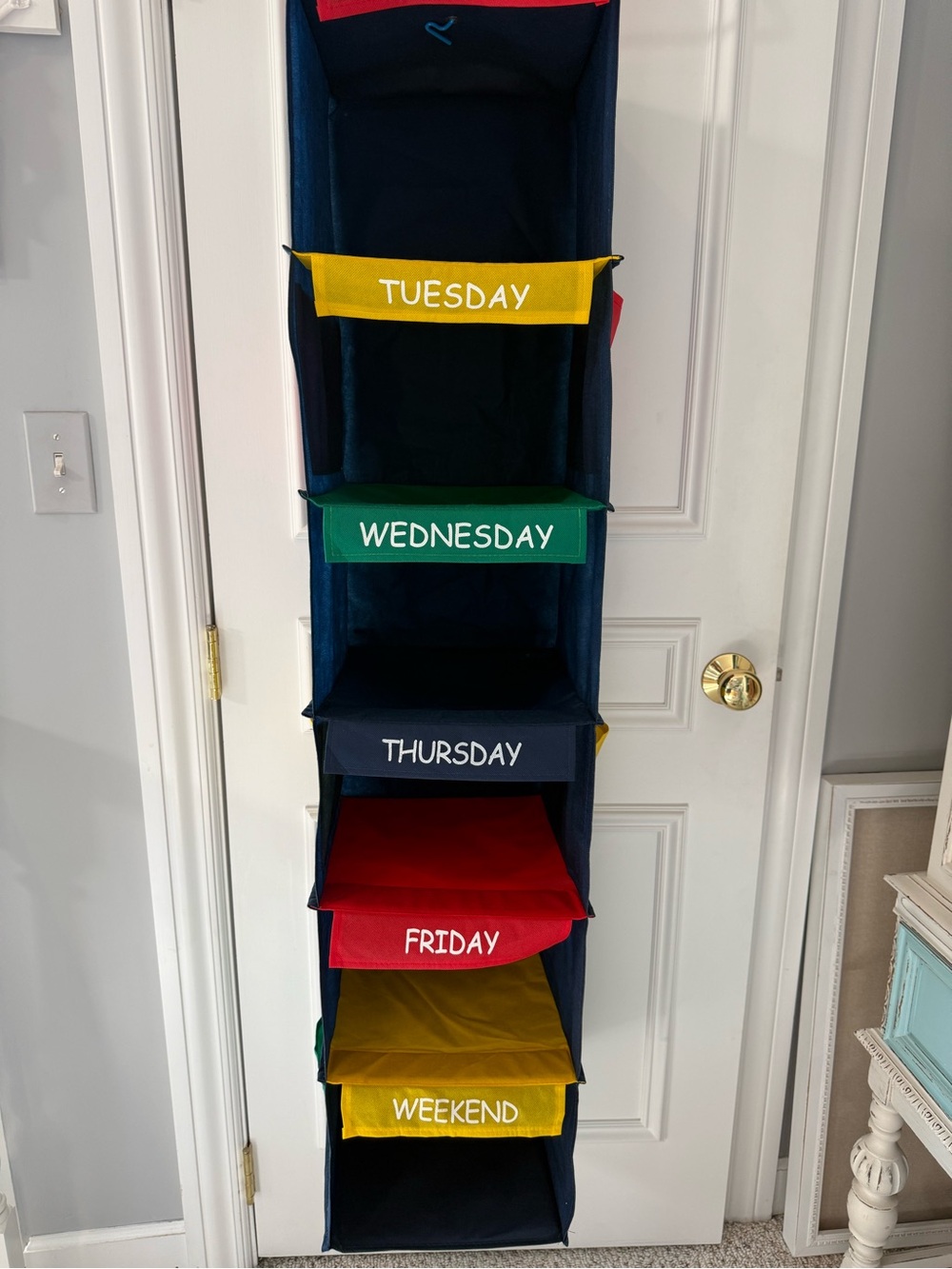 Kids Days of Week Hanging Closet Organizer School Clothes